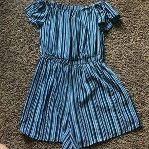 Navy and white off the shoulder romper